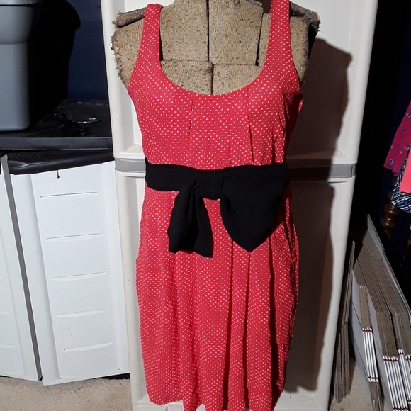 H&M red polka dot dress with black bow size 8 - Picture 1 of 2